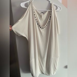White low cut cold shoulder shirt